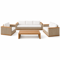 Ensemble de canapés de jardin en teck massif de luxe moderne, mobilier de salon de patio modulable, fauteuil, table basse, mobilier de villa