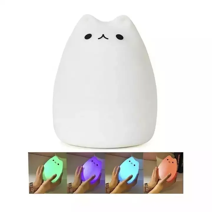 Hot Creative Cute Cat LED Night Light For Children Baby Kids Multicolor Silicone Bedside Lamp Touch Sensor Tap Control