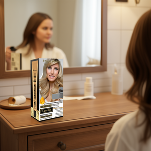 Tinte Permanente para el Cabello Thader Pharma V-Color 703 Rubio Medio Dorado Natural Sin Amoníaco Con Líquido Dorado y Aceites Florales - Product Image 3