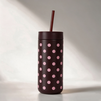 Tasse à café unique de 16 oz, bouteille isotherme en acier inoxydable double paroi, avec couvercle coulissant et paille, gourde de voyage portable personnalisable