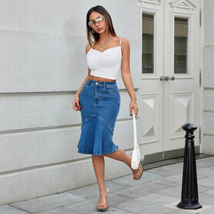 Faldas Vaqueras de Alta Calidad YUANBOFEI, Falda de Mezclilla Azul Claro, Falda de Sirena de Cintura Alta, Ajustada, Estilo Cola de Pez, <span class=keywords><strong>Midi</strong></span> - Product Image 4