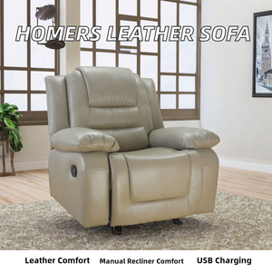 Juego de Sofás Reclinables Manuales Modulares Modernos HOMERS con Masaje, Cuero Genuino, Estructura de Madera, Tres Asientos, Mesa Deslizante Reclinable - Product Image 2