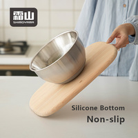 SHIMOYAMA Nouveaux bols à salade profonds en acier inoxydable avec couvercles et bases antidérapantes rouges, grands bols de mélange pour ensemble d'ustensiles de cuisine