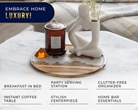 Plateau de service rond en bois d'acacia et résine blanche, 11,8 pouces, plat décoratif blanc nacré pour table basse, charcuterie, décoration intérieure