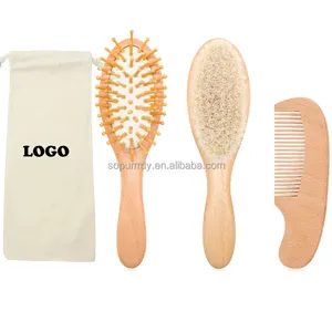 Escova de cabelo de cabra para bebês, preço de fábrica, atacado, escova de cabelo de cabra para crianças, massageador, mini pente de escova de cabelo de madeira para recém-nascidos