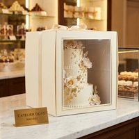 Boîte à gâteau de luxe, emballage cadeau, imperméable, gaufré, blanc nacré, estampé or, carton haut de gamme avec fenêtre pour boutique de gâteaux de mariage