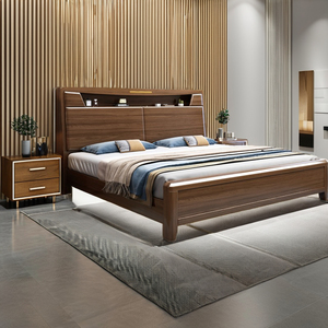 Muebles de madera maciza, cama doble de madera maciza de nogal personalizada con gran almacenamiento, muebles de dormitorio tamaño King de diseño chino moderno hechos de tela de pino de roble de teca - Product Image 5