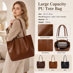 2 Piece PU Leather Tote Bag Set Women <b>Large</b> Capacity Shoulder <b>Handbag</b> with Pouch Custom Wholesale - Product Image 1