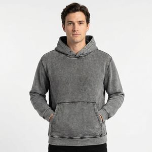 Sweat à capuche polaire personnalisé pour homme, style vintage délavé noir-gris, en coton épais, coupe ample et carrée, collection hiver ODM SAAR INDUSTRIES - Product Image 1
