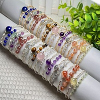 Bracelet Double Cercle en Pierres Précieuses de Cristal de Haute Qualité, Améthyste Quartz Rose Sertis de Fil, Jonc Manchette pour Femmes, Cadeau