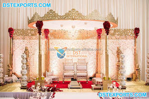 Boda de Sri Lanka tallada a mano FRP Golden Mandap Modern Glamorous Indian Wedding Decor Dream Hindu Mandap Wedding Set EE. UU. - Product Image 6