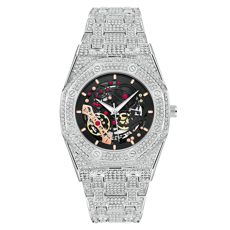 Full Diamond Bling Rhinestone Iced Out Quartz Crystal Stainless Steel Wrist Wholesale Slim Stainless Steel Bling Crystal Quartz Watch main image 3