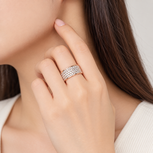 Wide Pave Zircon <b>Ring</b> <b>Stainless</b> <b>Steel</b> 14K Gold Vacuum Plated Rose Gold Tone Sparkling Statement Band - Product Image 5
