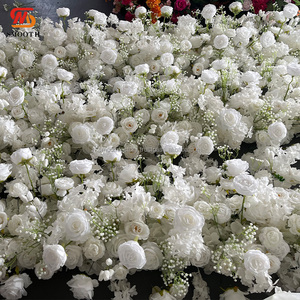 Corredor de flores de aliento de bebé rosa blanca personalizado, decoración de boda suave hecha a mano para fiestas de cumpleaños - Product Image 1