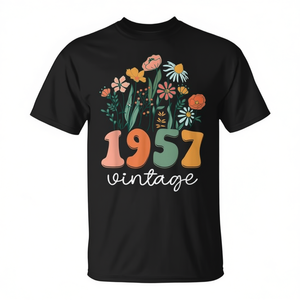 เสื้อยืดวินเทจลายดอกไม้ป่าปี 1957 ของขวัญวันเกิดครบรอบ 66 ปีสำหรับผู้หญิง คอกลม แขนสั้น พิมพ์ลายดิจิทัล สำหรับผู้ใหญ่ - Product Image 3