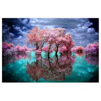 Peinture au diamant artisanale Ever Moment, paysage de lac avec arbre rose en reflet, artisanat 3F682