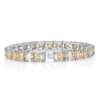 Bracelet en argent rhodié 925 avec moissanite naturelle couleur champagne taille tour de 5,5 mm, sertie griffe, style hip-hop tendance