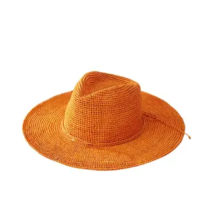 Chapeau de soleil en raphia au crochet pour hommes, à Large bord, personnalisé, en paille Fedora