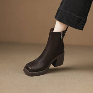 Zapatos de Tacón Medio Grueso, Hechos a Mano, con Punta Cuadrada, de Color Sólido, Elegantes, Antideslizantes, Impermeables, Retro, Casuales y a la Moda - Product Image 6