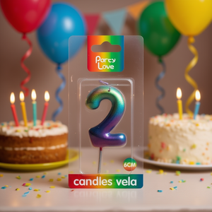 Vela de Cumpleaños con Número 2, 6 cm, Llama de Color, Decoración para Fiestas - Product Image 2