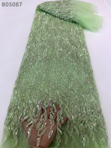Tela de encaje bordado con cuentas Tela de encaje de red floral bordada con cuentas para vestido - Product Image 6