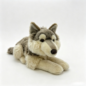 Peluche di Lupo Sdraiato Realistico Personalizzato, Giocattolo in Peluche di Lupo Grigio con Texture in Vera Pelliccia per Arredamento Casa, Negozio di Regali, Vendita all'Ingrosso - Product Image 3