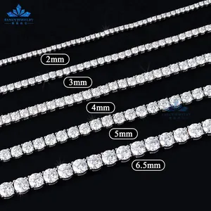 Hip Hop 925 Sterling Silver Tennis Chain Necklace With Moissanite Diamond VVS 2mm-6.5mm Fashionable Jewelry Sets With Bracelet