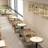 Meubles de restaurant de restauration rapide sur mesure, en bois massif et rotin, canapé rembourré, table à manger, chaise, combo pour pizzeria, hamburgerie, bistro