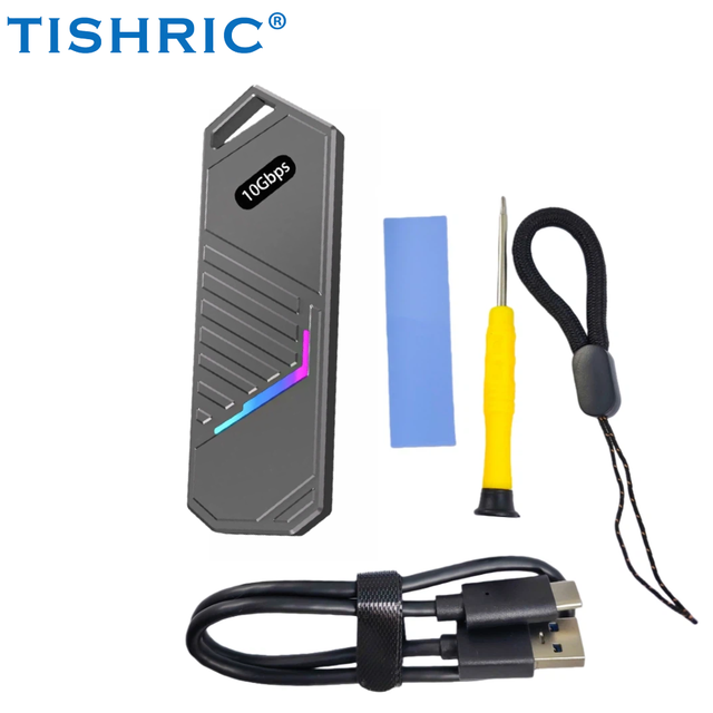 TISHRIC RGB Ssd M2 Case External HD Case M.2 SATA/NVME 10Gbps PCIe Hard Drive Enclosure USB C USB 3.1 Support UASP for PC Laptop