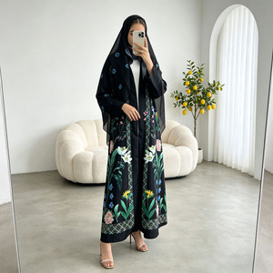 Elegante Abaya Musulmana con Estampado Floral, Estilo Dubái, Abertura Frontal, Túnica Larga para Mujer, Ropa Islámica al por Mayor - Product Image 3