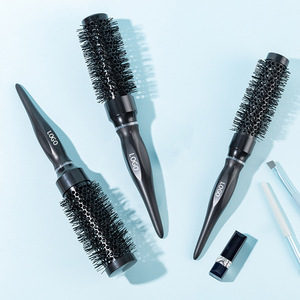 <b>Round</b> Hair <b>Brush</b> With Vent Nylon Bristles For Styling And Curling Black Color - Product Image 1
