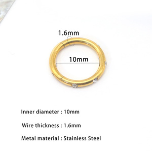 Bijou de piercing tendance : Anneau de nez rond géométrique en zircon serti clos, en alliage de zinc argenté et doré DQ00078 - Product Image 2
