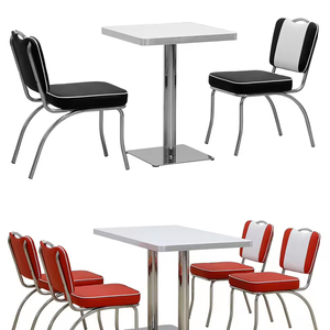 Giá thấp Mỹ Retro nhà hàng thương mại thức ăn nhanh Burger cửa hàng thép không gỉ màu đỏ bóng da bàn ăn ghế Bộ - Product Image 6