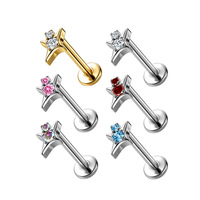 Gaby ASTM F136 Titane Clous de piercing pour lèvre et cartilage d'oreille, motif petite croissant de lune et zircon, tendance, à filetage interne, unisexe