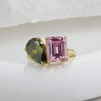 Toi Et Moi 925 Sterling Silber 14K Gold Doppel-Moissanit-Steine Damen-Verlobungsring mit Zertifiziertem Brillantschliff und Krappenfassung