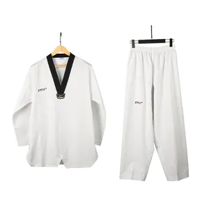 Ternos de uniforme de artes marciais dobok taekwondo itf de algodão de alta qualidade com gola V Taekwondo para venda