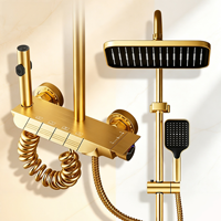 Ensemble de douche doré en aluminium anodisé, mitigeur de douche encastré doré avec pommeau de pluie et pistolet de pulvérisation pressurisé pour hôtel