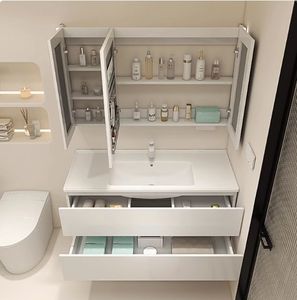 ตู้เก็บของในห้องน้ำสไตล์โมเดิร์นคุณภาพสูง LED กระจกติด<span class=keywords><strong>ผนัง</strong></span>โต๊ะเครื่องแป้งในห้องน้ำสไตล์ใหม่ราคาถูก - Product Image 4