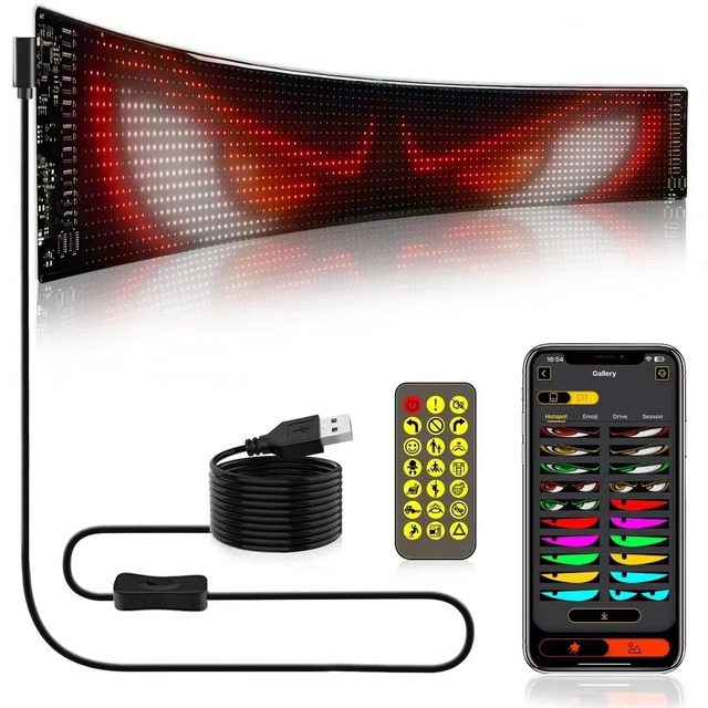 X-7SEVEN New Customizable App-Programmable LED Car Sign Board USB Scrolling Message Light Matrix Panel for Store Decoration