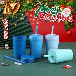 450ml Double Layer Plastic <b>Straw</b> Tumbler Matte Texture High Appearance Portable Coffee <b>Cup</b> for Women Couples Office Outdoor - Product Image 3