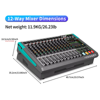 Console de mixage amplifiée professionnelle GT12 à double alimentation 800W*2, 12 canaux, mixeur audio numérique avec 256 effets sonores intégrés