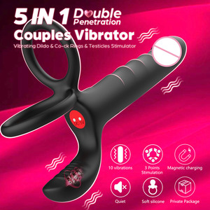Vibratore a Forma di Pene con Anello di Bloccaggio Tre-in-Uno e 10 Modalità di Vibrazione per Stimolazione Prostatica, Punto G e Clitoridea - Product Image 5