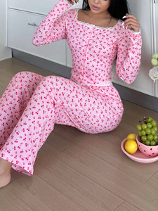 Casual Dames Schattige Lange Mouwen Zachte Pyjama Set Top En Broek Nachtkleding <span class=keywords><strong>2</strong></span> Delige Pyjama Thuis Kleding Set - Product Image 3
