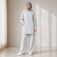 Ensemble pantalon et tunique longue à capuche pour femmes musulmanes, tenue modeste à deux pièces, vêtements décontractés islamiques, coupe ample