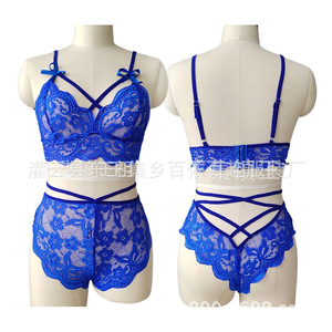 Ensemble de lingerie sexy pour femmes, soutien-gorge en dentelle et string taille basse, noir, deux pièces - Product Image 2