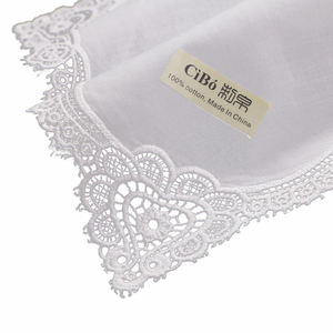 A004 السيدات المطرزة المطرزة الهانكي النساء الزفاف هدية عيد الميلاد 12 "x 12" وشاح مربع أبيض القطن الدانتيل المناديل - Product Image 1