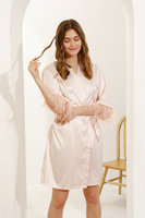 Robe kimono en satin FUNG 6022 pour femmes grandes tailles avec bordure en fourrure, manches moelleuses, design respirant et thermique