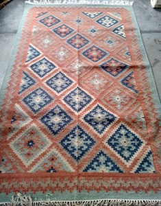 Alfombra Kilim Vintage de Alta Calidad, Exclusiva y de Lujo para Sala de Estar u Hotel, Alfombra de Área con Aspecto Vintage, 80% Lana, 20% Algodón, Reversible - Product Image 4