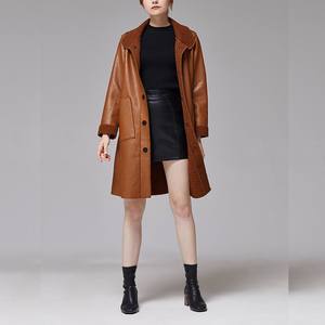 La fabbrica vende direttamente il più nuovo cappotto lungo al ginocchio autunnale con <span class=keywords><strong>Trench</strong></span> in pelle PU in <span class=keywords><strong>ecopelle</strong></span> - Product Image 2