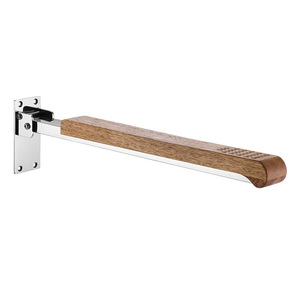 Barra de apoyo de madera maciza con pasamanos de acero inoxidable 304, barra de seguridad moderna y sencilla para baño, para personas mayores, soporte anticaídas - Product Image 1